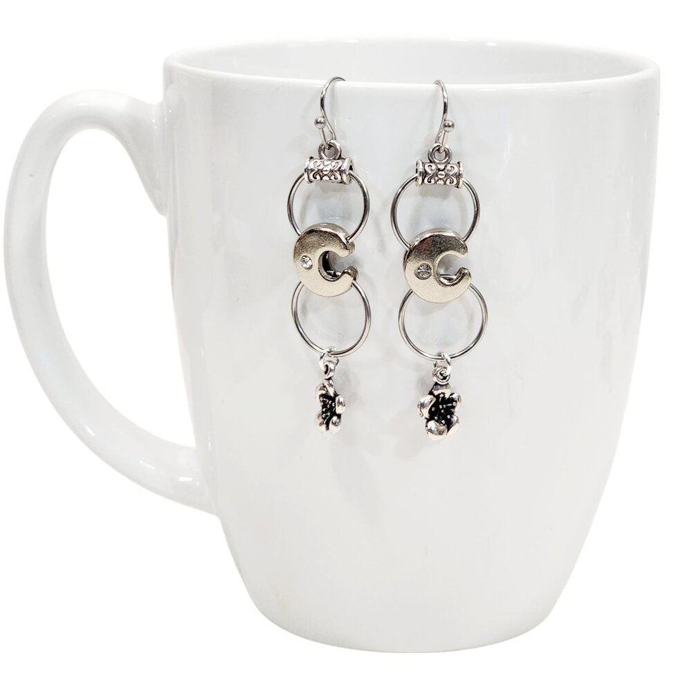 Alphabet Initial Letter C Earrings Silver Rhinestone Charms